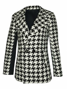 Mac & Jac Houndstooth Blazer Coat Black Beige Double Breasted Women’s M